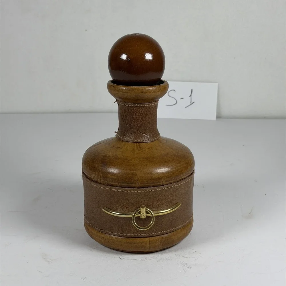 Vintage Leather Wrapped Decanter Equestrian Brass Bit Detail S-1